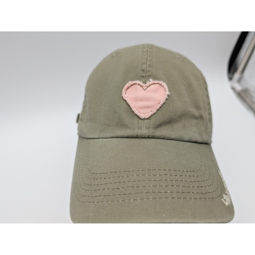 Life is Good Olive Green Cotton Heart Patch Adjustable Baseball Hat Cap